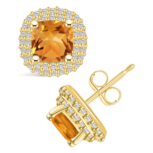 Citrine (1-3/4 ct. t.w.) and Diamond (3/8 ct. t.w.) Halo Stud Earrings in 14K Yellow Gold