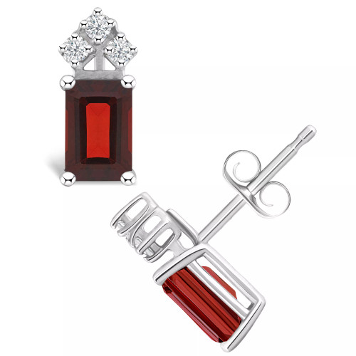 Garnet (1-1/2 ct. t.w.) and Diamond (1/8 ct. t.w.) Stud Earrings in 14K Yellow Gold or 14K White Gold