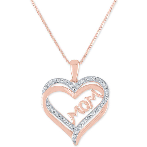 Diamond Mom 18" Pendant Necklace (1/8 ct. t.w.) in 14k Rose Gold Over Sterling Silver