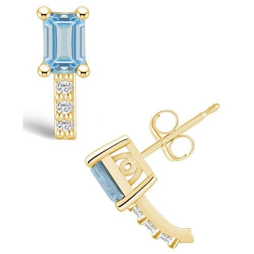 Aquamarine (1 ct. t.w.) and Diamond (1/8 ct. t.w.) Stud Earrings in 14K Yellow Gold