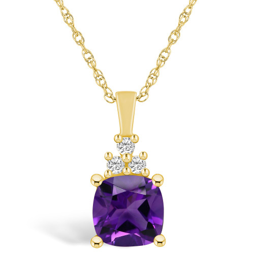 Amethyst (2 Ct. T.W.) and Diamond (1/10 Ct. T.W.) Pendant Necklace in 14K Yellow Gold