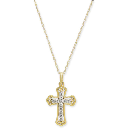 Diamond Cross 18" Pendant Necklace (1/10 ct. t.w.) in 14k Gold & 14k White Gold
