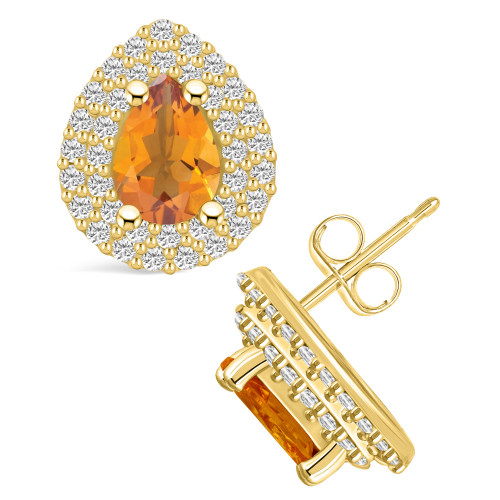 Citrine (1-1/3 ct. t.w.) and Diamond (5/8 ct. t.w.) Halo Stud Earrings in 14K Yellow Gold