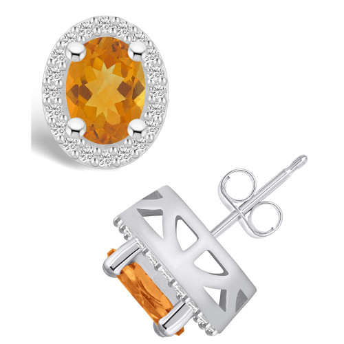 Citrine (2-3/8 ct. t.w.) and Diamond (3/8 ct. t.w.) Halo Stud Earrings in 14K White Gold