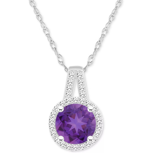 Amethyst (1-1/4 ct. t.w.) & Diamond (1/6 ct. t.w.) Halo 18" Pendant Necklace in Sterling Silver (Also in Citrine, Garnet, Peridot, & Blue Topaz)