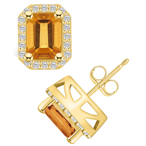 Citrine (3-1/5 ct. t.w.) and Diamond (3/8 ct. t.w.) Halo Stud Earrings in 14K Yellow Gold