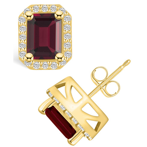 Garnet (3-7/8 ct. t.w.) and Diamond (3/8 ct. t.w.) Halo Stud Earrings in 14K Yellow Gold