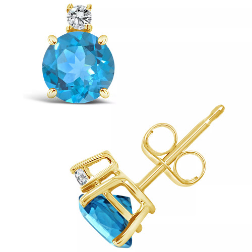 Blue Topaz (1-1/5 ct. t.w.) and Diamond Accent Stud Earrings in 14K Yellow Gold