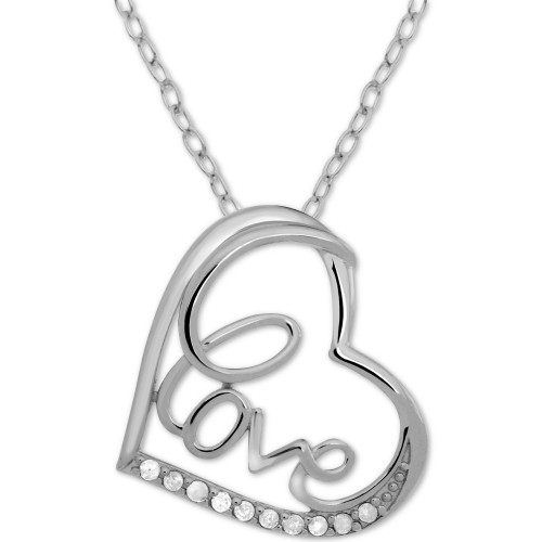 Diamond Love Heart 18" Pendant Necklace (1/10 ct. t.w.) in Sterling Silver