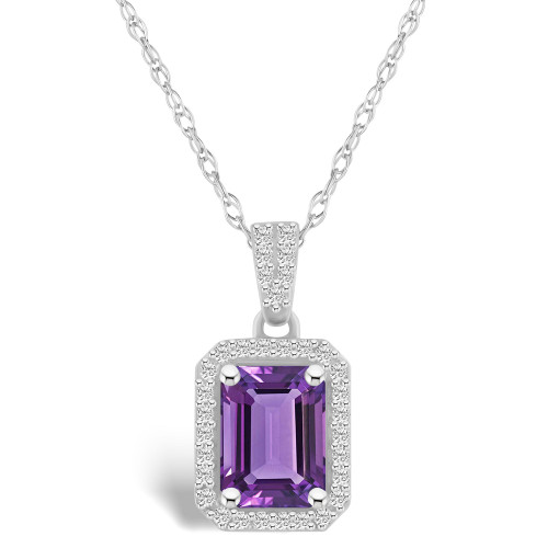 Amethyst (1-3/5 ct. t.w.) and Created Sapphire (1/5 ct. t.w.) Halo Pendant Necklace in 10K White Gold