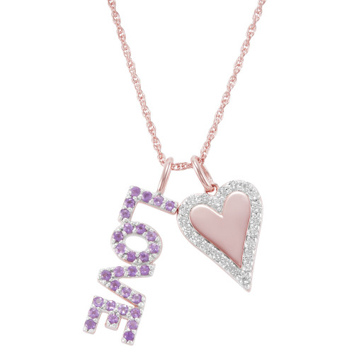 Amethyst (3/8 ct. t.w.) & White Topaz (3/8 ct. t.w.) Love & Heart Pendant Necklace in 18K Rose Gold-Plated Sterling Silver, 16" + 2" extender