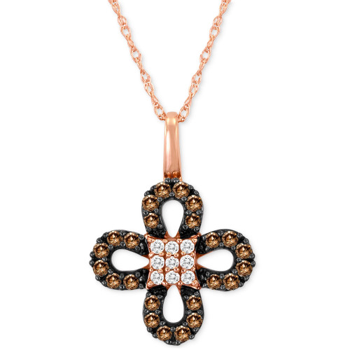 Chocolate Diamond (1/4 ct. t.w.) & Vanilla Diamond (1/20 ct. t.w.) Clover 18" Pendant Necklace in 14k Rose Gold