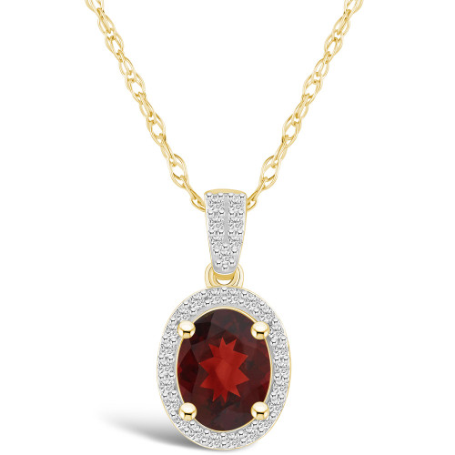 Garnet (1-1/2 ct. t.w.) and Created Sapphire (1/6 ct. t.w.) Halo Pendant Necklace in 10K Yellow Gold