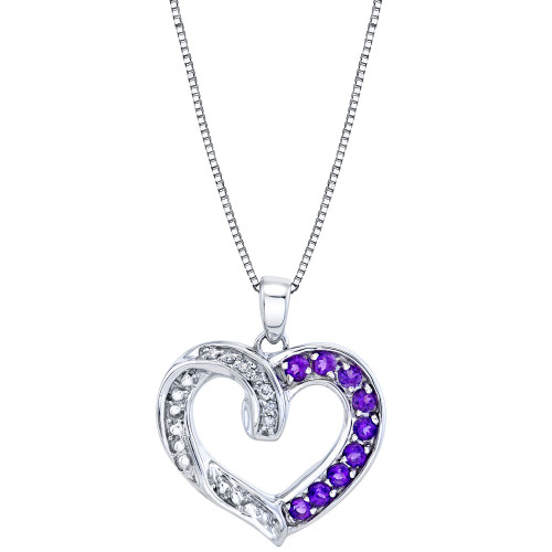 Amethyst (1/2 ct. t.w.) & Diamond (1/20 ct. t.w.) Heart 18" Pendant Necklace in Sterling Silver