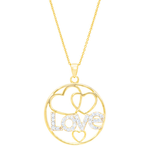 Diamond "Love" Heart Circle 18" Pendant Necklace (1/8 ct. t.w.) in 14k Gold-Plated Sterling Silver