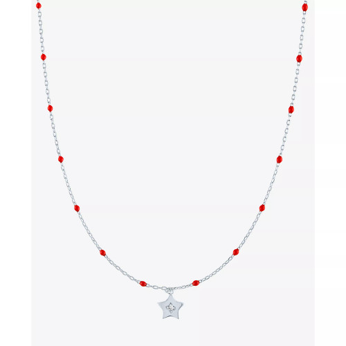 Diamond Accent Star Enamel Bead 18" Pendant Necklace in Sterling Silver or 14k Gold-Plated Sterling Silver