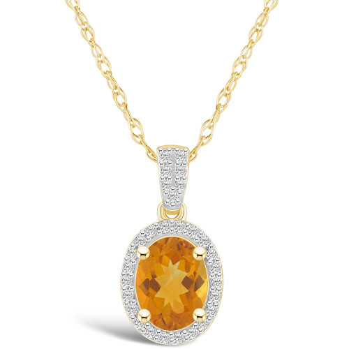 Citrine (1-1/5 ct. t.w.) and Created Sapphire (1/6 ct. t.w.) Halo Pendant Necklace in 10K Yellow Gold