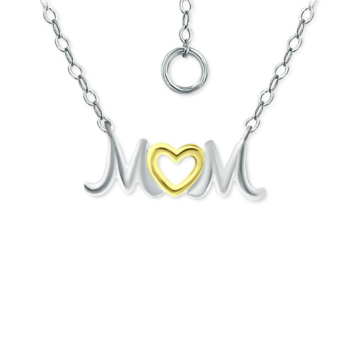 MOM Heart Pendant Necklace in Sterling Silver & 18k Gold-Plated, 16" + 2" extender, Created for Macy's