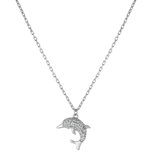 Cubic Zirconia Dolphin Pendant Necklace in Sterling Silver, 16" + 2" extender, Created for Macy's