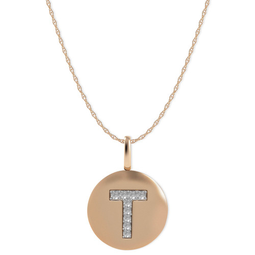 14k Rose Gold Necklace, Diamond Accent Letter T Disk Pendant