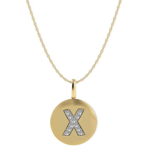 14k Gold Necklace, Diamond Accent Letter X Disk Pendant