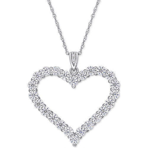 Lab-Created Moissanite Heart 18" Pendant Necklace (2-2/5 ct. t.w.) in Sterling Silver