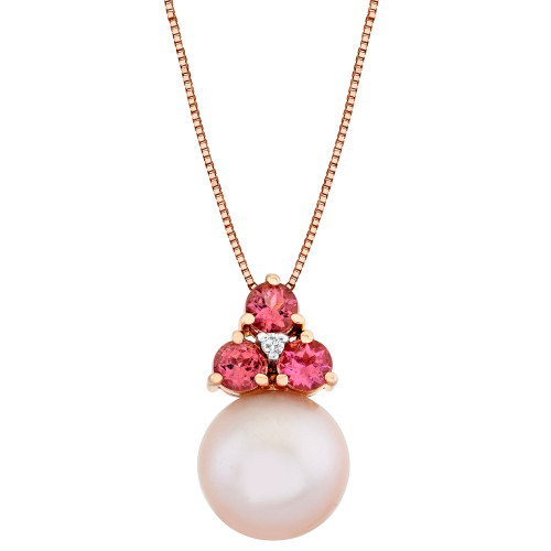 Pink Cultured Freshwater Pearl (11mm), Pink Tourmaline (7/8 ct. t.w.) & Diamond Accent 18" Pendant Necklace in 14k Rose Gold