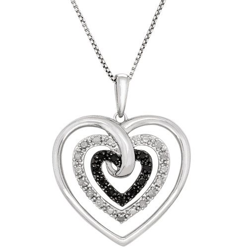 Black Diamond (1/10 ct. t.w.) & White Diamond (1/20 ct. t.w.) Open Heart 18" Pendant Necklace in Sterling Silver