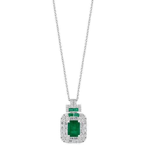 EFFY® Emerald (1-5/8 ct. t.w.) & Diamond (3/4 ct. t.w.) Halo 18" Pendant Necklace in 14k White Gold