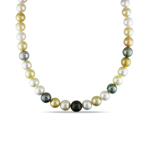Multi-Color South Sea and Tahitian Pearl (10-12.5mm) 18" Strand Necklace 14k Yellow Gold Clasp