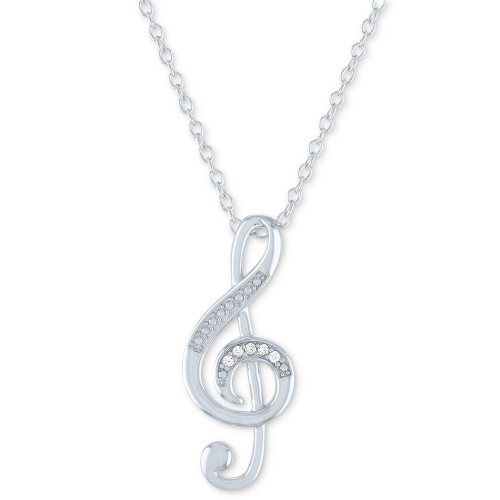 Diamond Accent Treble Clef Pendant Necklace in Sterling Silver, 16" + 2" extender