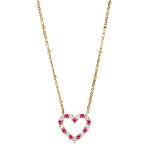 Lab-Created Ruby (1/4 ct. t.w.) & Lab-Created White Sapphire (1/4 ct. t.w.) Heart Pendant Necklace in 14k Gold-Plated Sterling Silver, 16" + 2" extender