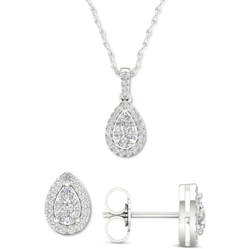 2-Pc. Set Diamond Pear Halo Pendant Necklace & Matching Stud Earrings (5/8 ct. t.w.) in 14k White Gold