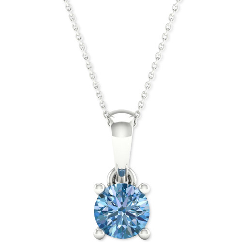Lab-Created Blue Diamond Solitaire 18" Pendant Necklace (1/5 ct. t.w.) in Sterling Silver