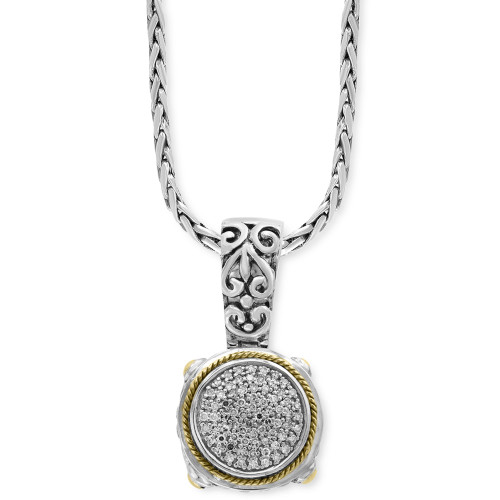 EFFY® Diamond Round Cluster 18" Pendant Necklace (1/5 ct. t.w.) in Sterling Silver & 18k Gold