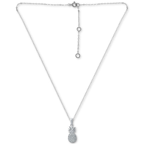 Cubic Zirconia Pineapple Pendant Necklace in Sterling Silver, 16" + 2" extender, Created for Macy's