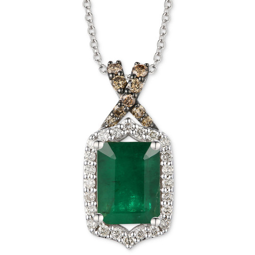 Emerald (2 ct. t.w.) & Diamond (1/3 ct. t.w.) Adjustable Pendant Necklace in 14k White Gold