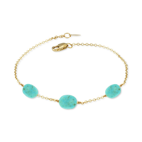 Sleeping Beauty Turquoise Nugget Station Link Bracelet in 14k Gold