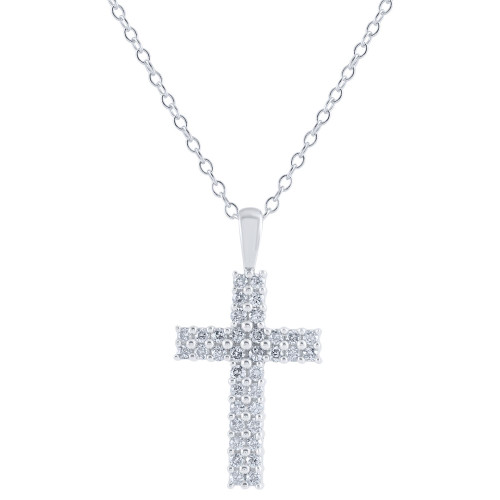 Diamond Double Row Cross 18" Pendant Necklace (1/4 ct. t.w.) in 14k White Gold
