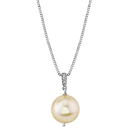 Cultured Golden South Sea Pearl (9mm) & Diamond Accent 18" Pendant Necklace in Sterling Silver