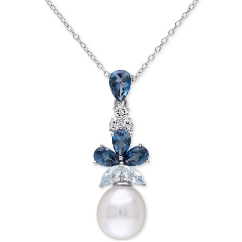 Cultured Freshwater Pearl (9-1/2 - 10mm) & Multi-Topaz (3-1/5 ct. t.w.) 18" Pendant Necklace in Sterling Silver