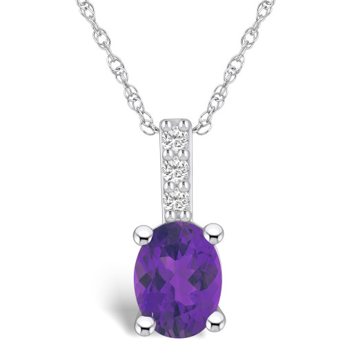 Amethyst (1-1/5 Ct. T.W.) and Diamond Accent Pendant Necklace in 14K White Gold