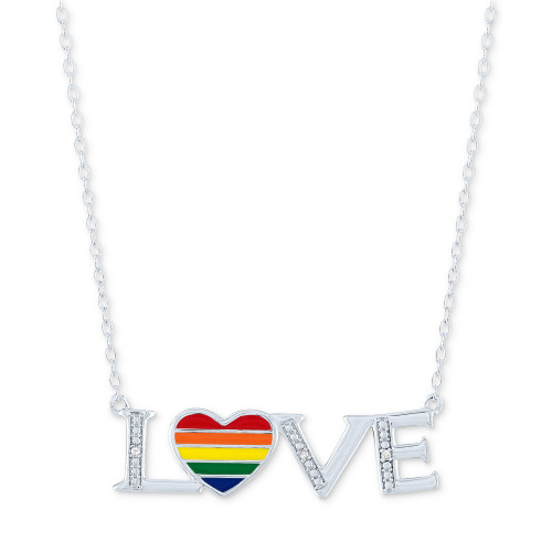 Diamond Accent LOVE Heart Pendant Necklace in Sterling Silver, 16" + 4" extender