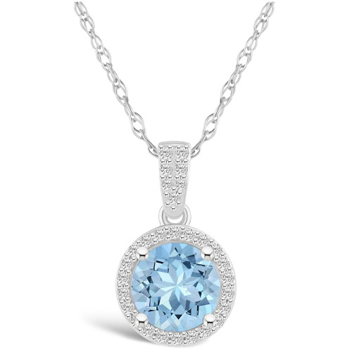 Created Spinel Aquamarine (1-2/5 ct. t.w.) and Created Sapphire (1/6 ct. t.w.) Halo Pendant Necklace in 10K White Gold
