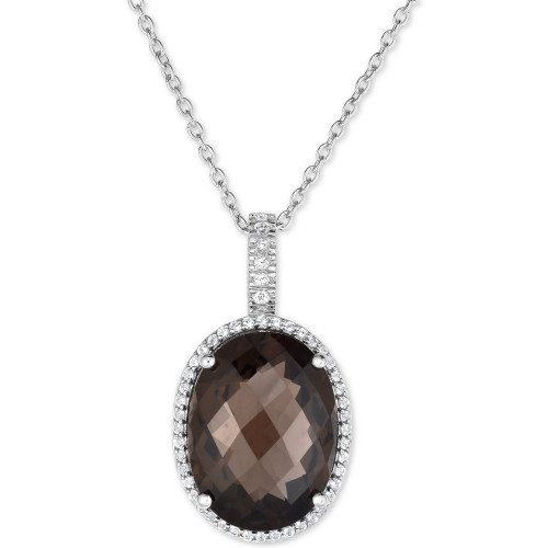 Smoky Quartz (15 ct. t.w.) and White Topaz (3/8 ct. t.w.) Large Oval Pendant Necklace in Sterling Silver