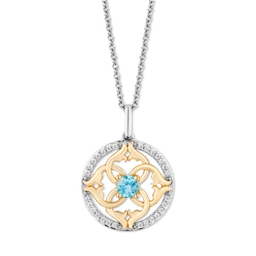 Swiss Blue Topaz (1/4 ct. t.w.) & Diamond (1/6 ct. t.w.) Jasmine Pendant Necklace in Sterling Silver & 14k Gold, 16" + 2" extender