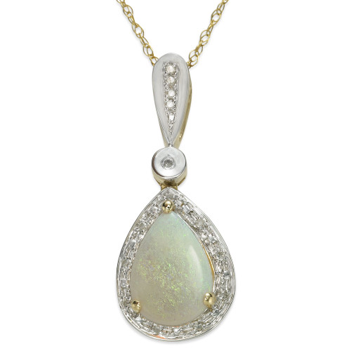 Opal (7/8 ct. t.w.) and Diamond (1/10 ct. t.w.) 18" Pendant Necklace in 14k Gold and White Gold