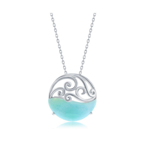 Sterling Silver Round Larimar Waves Necklace