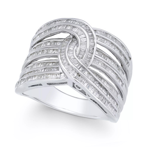 Diamond Baguette Interwoven Statement Ring (1 ct. t.w.) in Sterling Silver (Also available in gold-plated silver)