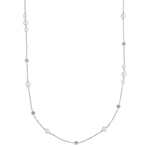 Cultured Freshwater Pearl (6-7mm) & White Sapphire (2 ct. t.w.) 38-1/2" Statement Necklace in Sterling Silver